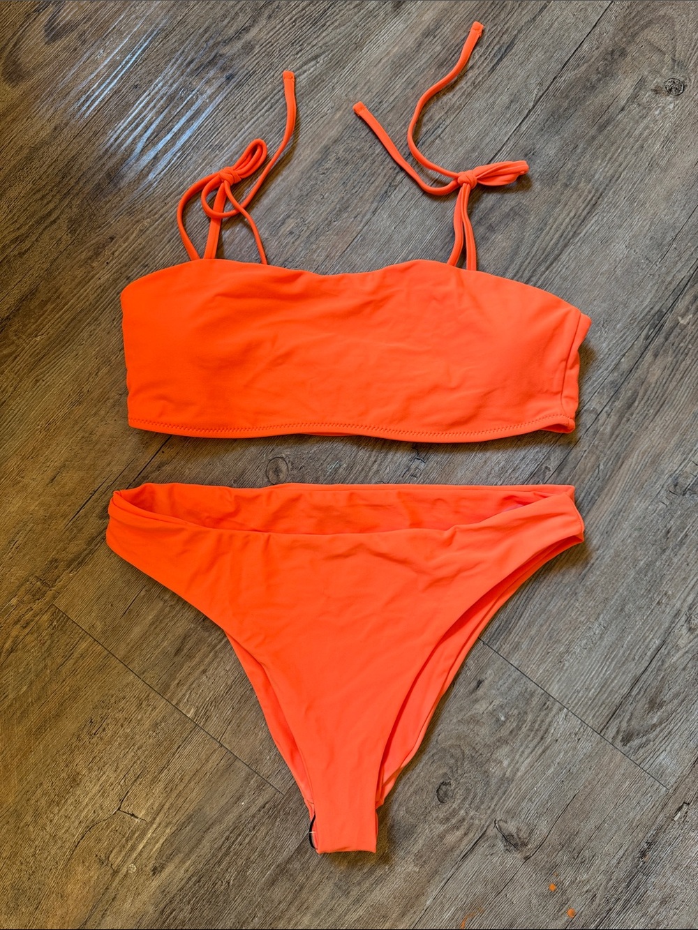 SHEIN Bright Orange Bandeau Bikini with Tie Straps